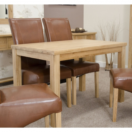 Opus Solid Oak Dining Table and Four Cream Leather Chairs Set